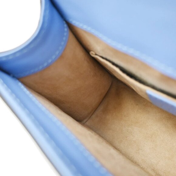 GUCCI Logo Sylvie Chain Mini Shoulder Bag Leather Blue GHW Italy 93RF525 - Picture 7 of 16